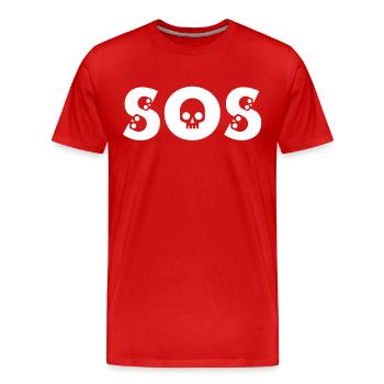 SOS Totenkopf Design mit Knochen Comic Stil - Männer Premium Bio T-Shirt - Rot - Vorne - Damien (186cm)