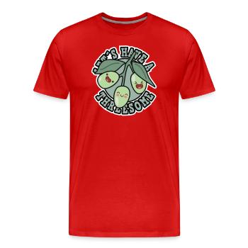 Faisons un trio avec des fruits d’olive - T-shirt bio Premium Homme - rouge - Devant - Damien (186cm)