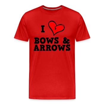 Ich liebe Pfeil und Bogen - Männer Premium Bio T-Shirt - Rot - Vorne - Damien (186cm)