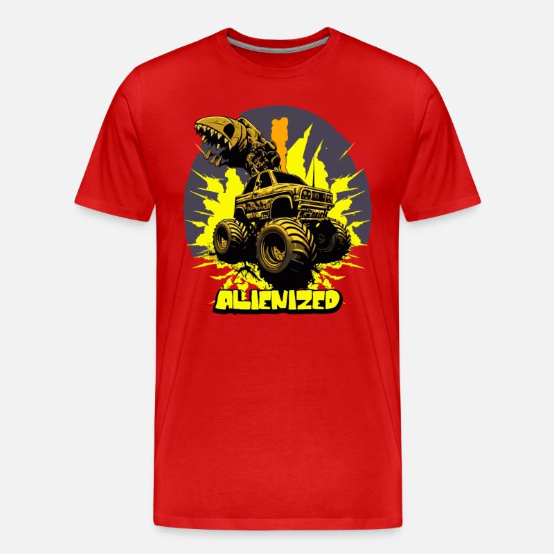 Monstertruck mit Alien-Greifarm mit Explosion - Männer Premium Bio T-Shirt - Rot