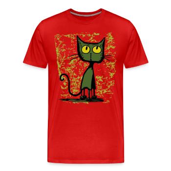 Curious Interested Vintage Cartoon Cat - Men's Premium Organic T-Shirt - red - Front - Damien (186cm)