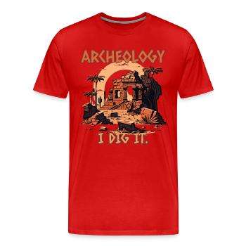 J’aime l’archéologie - T-shirt bio Premium Homme - rouge - Devant - Damien (186cm)