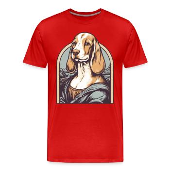 Lisa peignant une parodie avec un chien beagle - T-shirt bio Premium Homme - rouge - Devant - Damien (186cm)