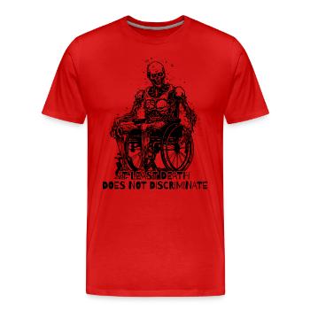 Squelette en fauteuil roulant : pas de discrimination - T-shirt bio Premium Homme - rouge - Devant - Damien (186cm)
