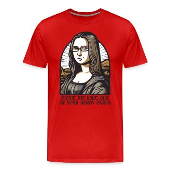 Le rat de bibliothèque ringard Lisa Mona - T-shirt bio Premium Homme - rouge - Devant - Damien (186cm)