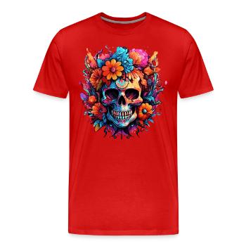 Blumenstrauß Zucker Schädel Totenkopf - Männer Premium Bio T-Shirt - Rot - Vorne - Damien (186cm)