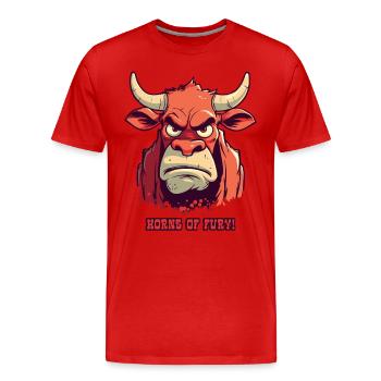 Hörner des Zorns: Bauernhof Bulle Kuh - Männer Premium Bio T-Shirt - Rot - Vorne - Damien (186cm)