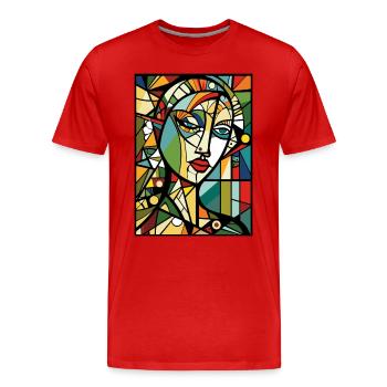 Modern Abstract Art: Face of a Woman - Men's Premium Organic T-Shirt - red - Front - Damien (186cm)