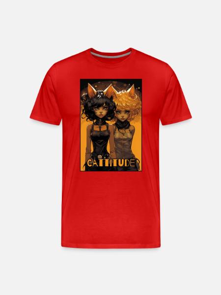 Cattitude: Zwei Katzenmädchen - Männer Premium Bio T-Shirt - Rot