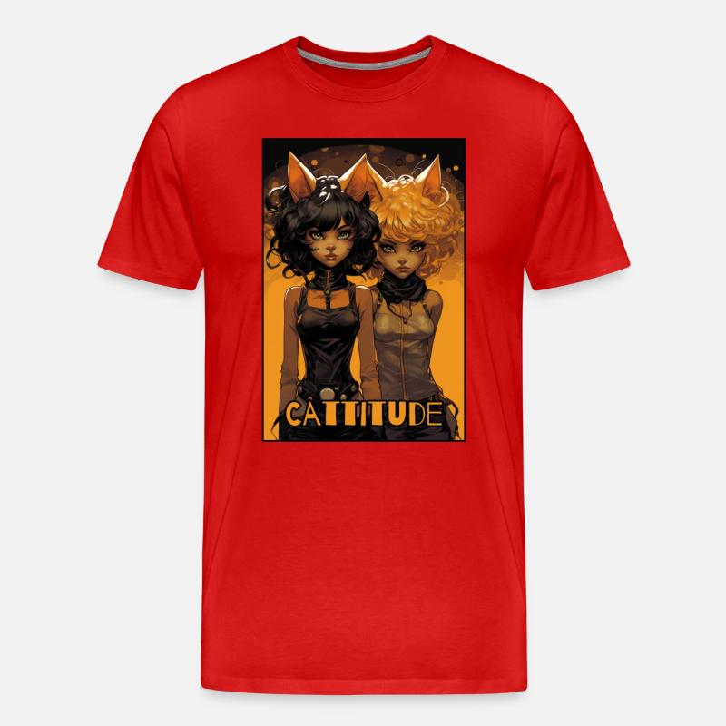 Cattitude: Zwei Katzenmädchen - Männer Premium Bio T-Shirt - Rot