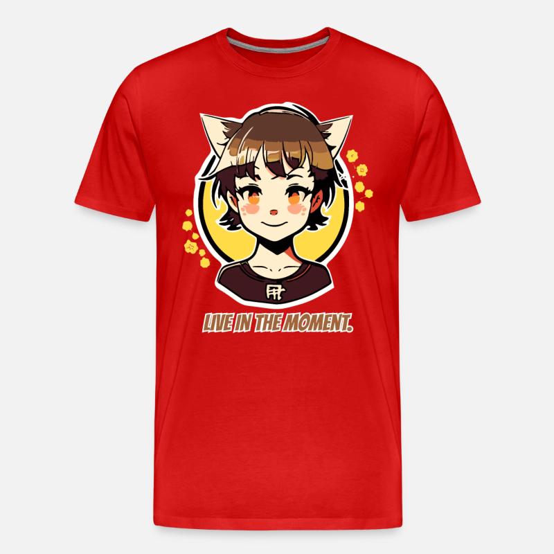 Lebe im Moment, Katzen-mädchen - Männer Premium Bio T-Shirt - Rot