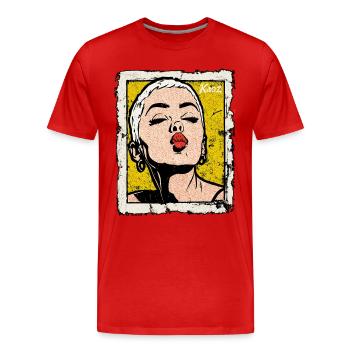 Buzzcut Punk Girl with Kissing Mouth in Pop Art Style - Men's Premium Organic T-Shirt - red - Front - Damien (186cm)