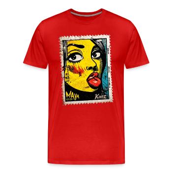 Freche Pop-Art Frau mit Zunge auf Briefmarke - Männer Premium Bio T-Shirt - Rot - Vorne - Damien (186cm)