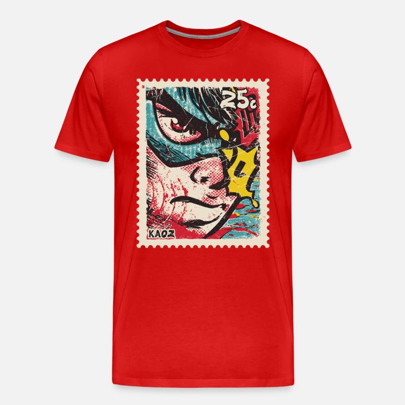 Comic-Held als Retro-Briefmarke - Männer Premium Bio T-Shirt - Rot