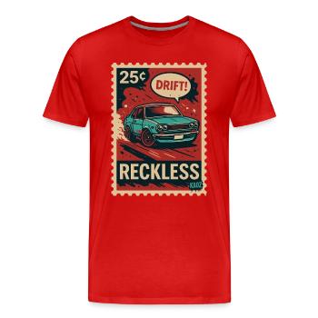 Briefmarken-Poster: DRIFT! –Rücksichtslos - Männer Premium Bio T-Shirt - Rot - Vorne - Damien (186cm)