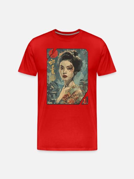 Strong Geisha – Japanese Retro Poster - Men's Premium Organic T-Shirt - red