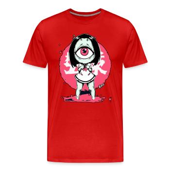 Kawaii Monster Girl with One Eye - Men's Premium Organic T-Shirt - red - Front - Damien (186cm)