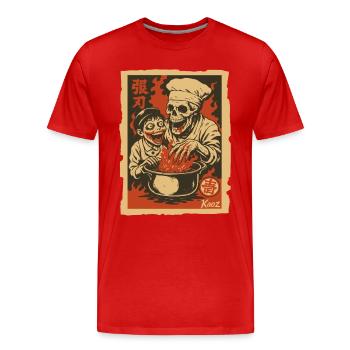 Chef squelette avec assistant et marmite - T-shirt bio Premium Homme - rouge - Devant - Damien (186cm)