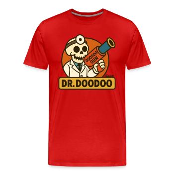 Funny skeleton doctor with doodoo cannon - Men's Premium Organic T-Shirt - red - Front - Damien (186cm)