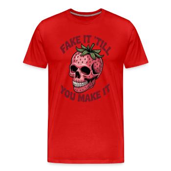 Crâne de fraise avec dicton effronté - T-shirt bio Premium Homme - rouge - Devant - Damien (186cm)