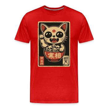 Dunkle Winke-Katze mit Totenköpfen - Männer Premium Bio T-Shirt - Rot - Vorne - Damien (186cm)