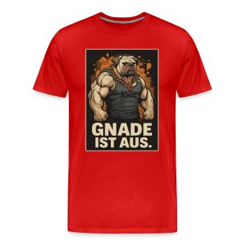 Muskulöser Kampfhund mit Spruch Gnade ist aus - Männer Premium Bio T-Shirt - Rot - Vorne - Damien (186cm)