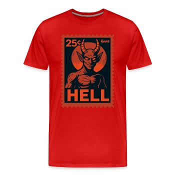 Devil Postage Stamp Hell Motif Retro Look - Men's Premium Organic T-Shirt - red - Front - Damien (186cm)