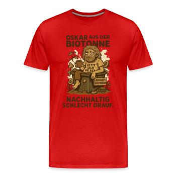 Oskar from the organic waste bin with saying and garbage - Men's Premium Organic T-Shirt - red - Front - Damien (186cm)