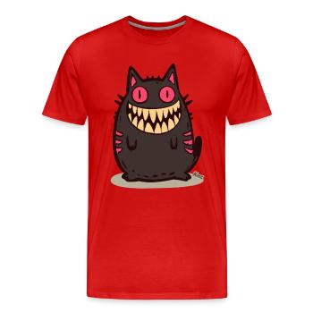 Grinning Black Monster Cat - Men's Premium Organic T-Shirt - red - Front - Damien (186cm)