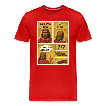 Comic Jesus is looking for sandals - Men's Premium Organic T-Shirt - red - Front - Damien (186cm)
