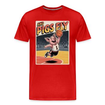 Fliegendes Schwein beim Basketball - Männer Premium Bio T-Shirt - Rot - Vorne - Damien (186cm)