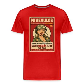 Comicfrau mit Helm im Magazin-Stil - Männer Premium Bio T-Shirt - Rot - Vorne - Damien (186cm)