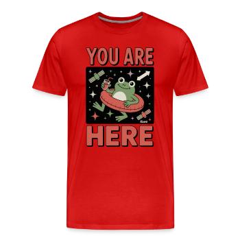 Grenouille dans l’espace avec anneau de natation et mug - T-shirt bio Premium Homme - rouge - Devant - Damien (186cm)
