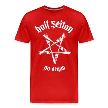 Hail Seitan - Go Vegan 1.1 - Men's Premium Organic T-Shirt - red - Front - Damien (186cm)