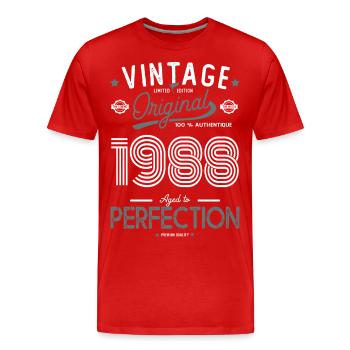 AGE TO PERFECTION born in 1988 anniversary 34 years - Men's Premium Organic T-Shirt - red - Front - Damien (186cm)