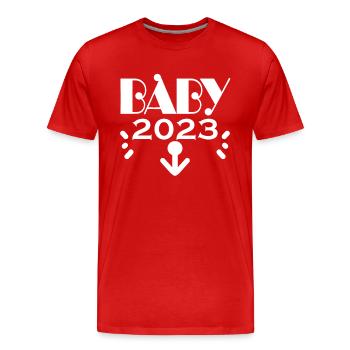 Schwangerschaft Schwanger Baby 2023 - Männer Premium Bio T-Shirt - Rot - Vorne - Damien (186cm)