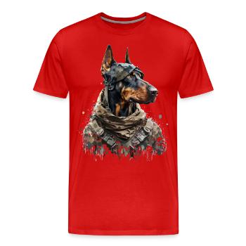 Doberman as a soldier - Men's Premium Organic T-Shirt - red - Front - Damien (186cm)