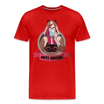 Anti Social Motiv Anime Stil Waifu mit Kaffeetasse - Männer Premium Bio T-Shirt - Rot - Vorne - Damien (186cm)