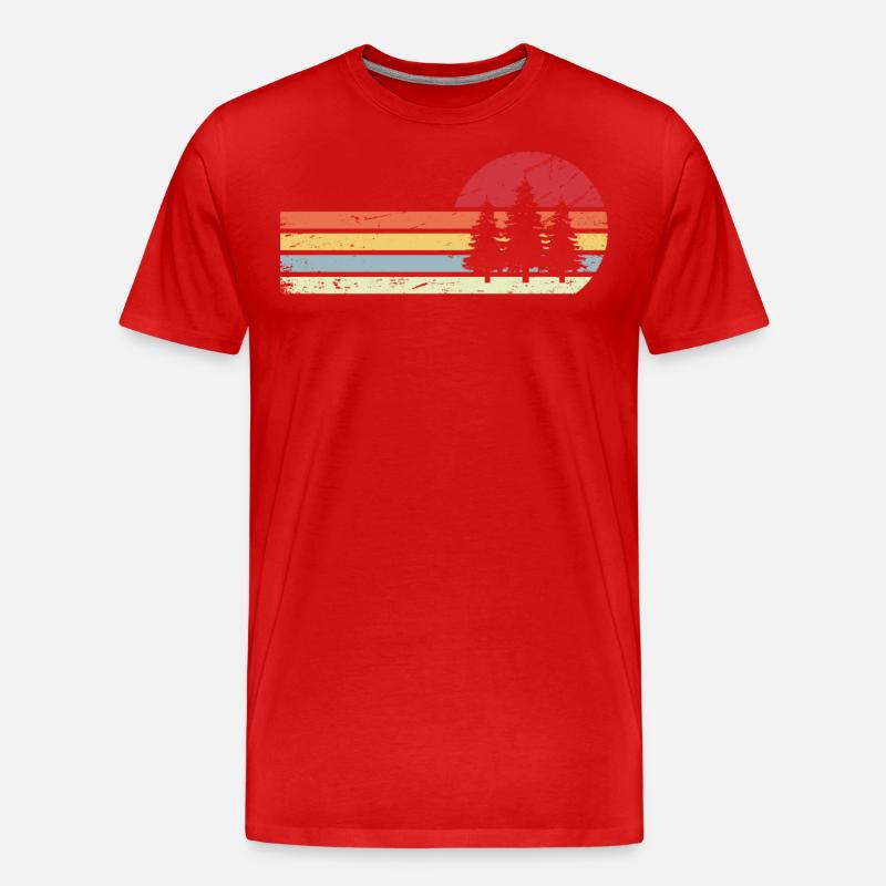 Sonne und Retro Lines - Bäume - - Männer Premium Bio T-Shirt - Rot