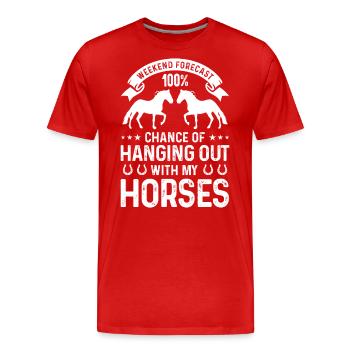 Prévisions week-end 100 chances avec mes chevaux - T-shirt bio Premium Homme - rouge - Devant - Damien (186cm)