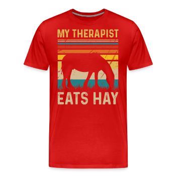 Mon thérapeute mange du foin - T-shirt bio Premium Homme - rouge - Devant - Damien (186cm)