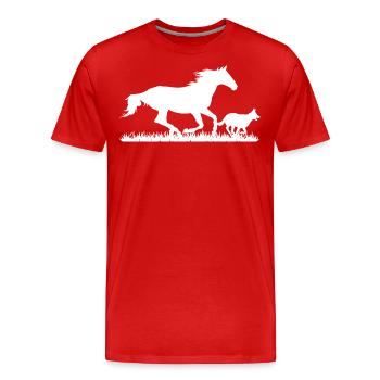 Course de chevaux et de chiens - T-shirt bio Premium Homme - rouge - Devant - Damien (186cm)