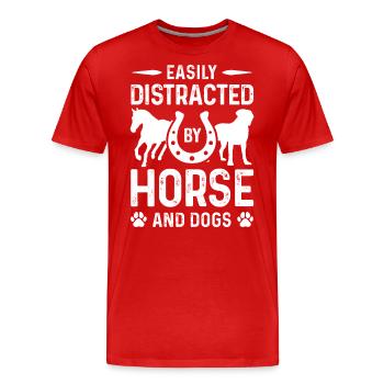 Facilement distrait par les chevaux et les chiens - T-shirt bio Premium Homme - rouge - Devant - Damien (186cm)
