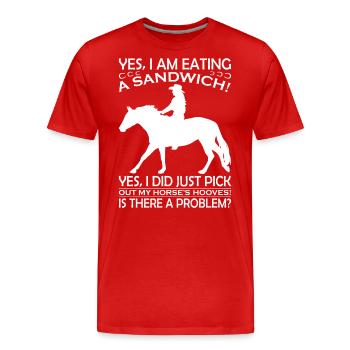 Oui, je mange un sandwich en ce moment Oui, j’ai du gera - T-shirt bio Premium Homme - rouge - Devant - Damien (186cm)