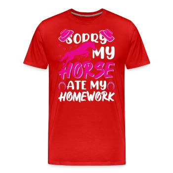 Désolé mon cheval a mangé mes devoirs 1 - - T-shirt bio Premium Homme - rouge - Devant - Damien (186cm)