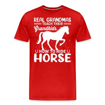 De vraies mamies apprennent à leurs petits-enfants à monter à cheval - - T-shirt bio Premium Homme - rouge - Devant - Damien (186cm)