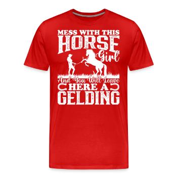Jouez avec cette fille de cheval et vous partirez d’ici - T-shirt bio Premium Homme - rouge - Devant - Damien (186cm)