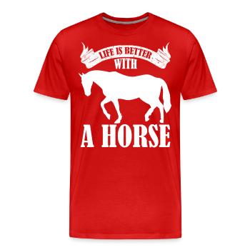 La vie est meilleure avec un cheval - - T-shirt bio Premium Homme - rouge - Devant - Damien (186cm)