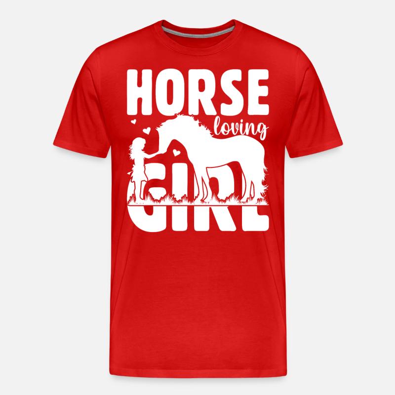 Pferdeliebendes Mädchen - - Männer Premium Bio T-Shirt - Rot