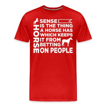 Le sens du cheval est ce qui empêche un cheval de le faire - T-shirt bio Premium Homme - rouge - Devant - Damien (186cm)